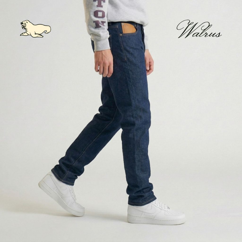Walrus Signature Denim Pant Slim Fit Celana Jeans Pria Night Indigo with Leather Accent G80023N