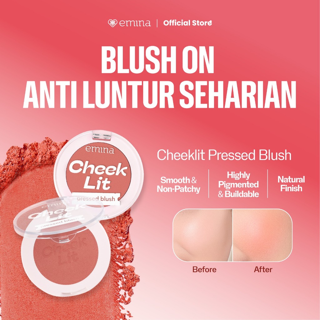 Emina Cheek Lit Pressed Blush 3.5g - Blush On Padat Natural Soft Blurring Effect, Tahan Lama, Warna 
