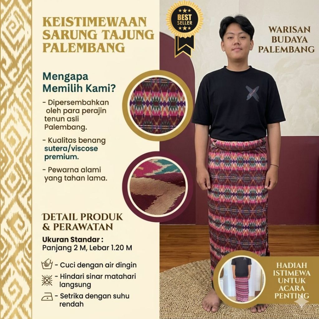 Tina Songket - Kain Sarung Tajung Mesin Palembang Motif Pucuk Rebung Tenun Berkualitas Premium