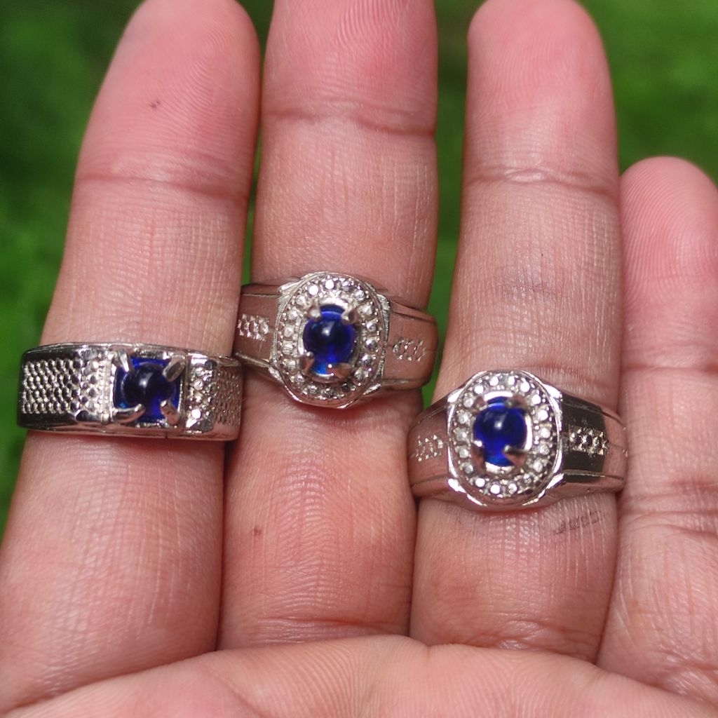 cincin batu akik geliga lipan biru ring alpaka super anti karat
