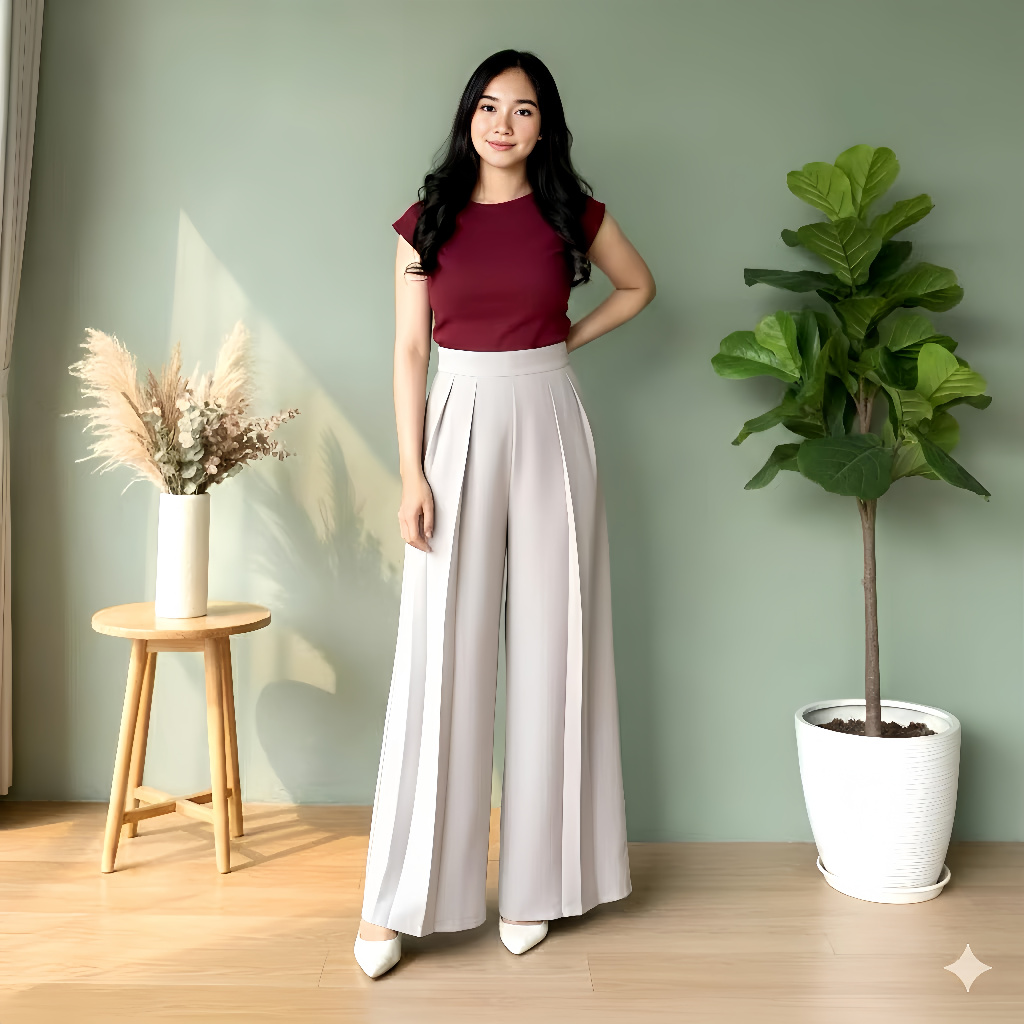 LG - Lavie pants kulot Palazzo haighwaits celana kulot celana panjang wanita bahan semi wol anti kus