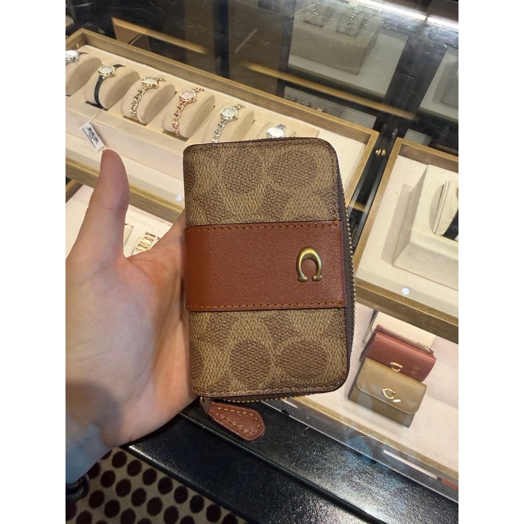 coach card wallet tan caramel