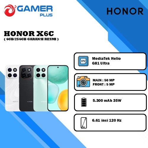 Honor X6C 6/256GB - NFC - MediaTek Helio G81 Ultra - 5300mAh 35W - Garansi Resmi Honor Indonesia