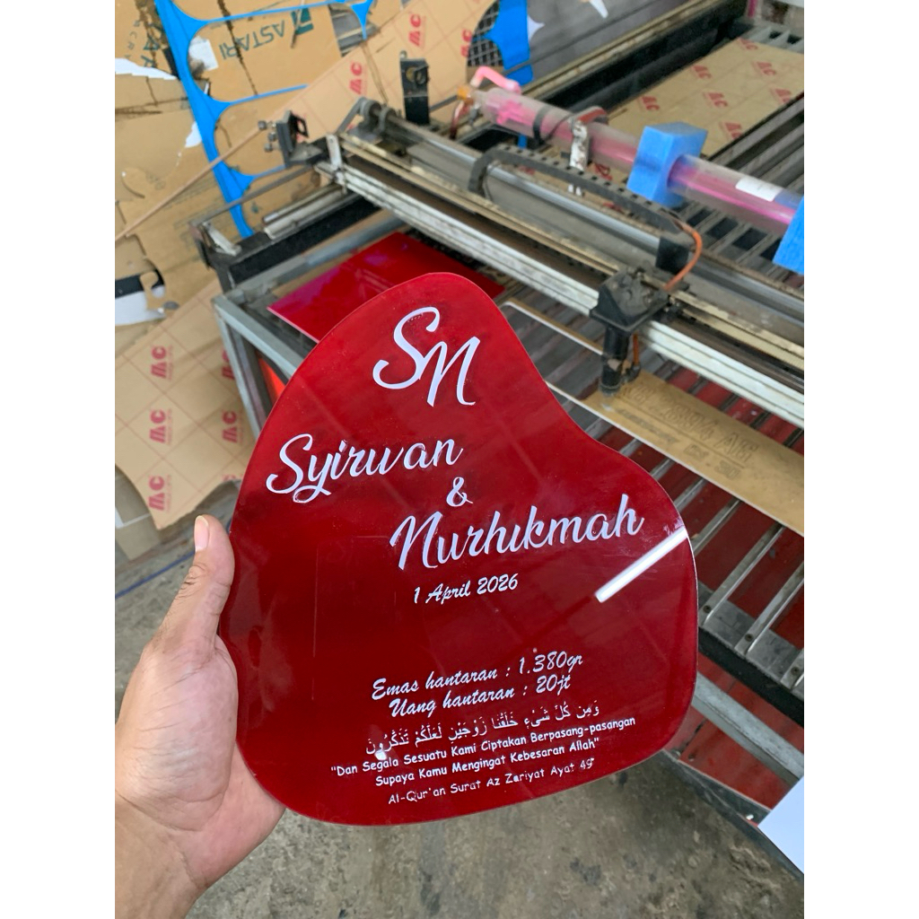 Akrilik Mahar Custom Cutting - Signage Mahar Akrilik Grafir - Dekorasi Mahar Pernikahan Modern