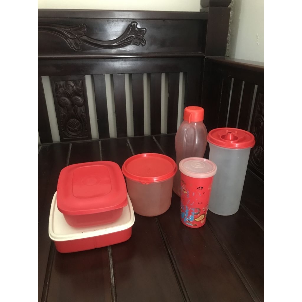 Tupperware Tempat Bekal Makan Set Warna Merah Kotak Bekal Tupperware Original Second