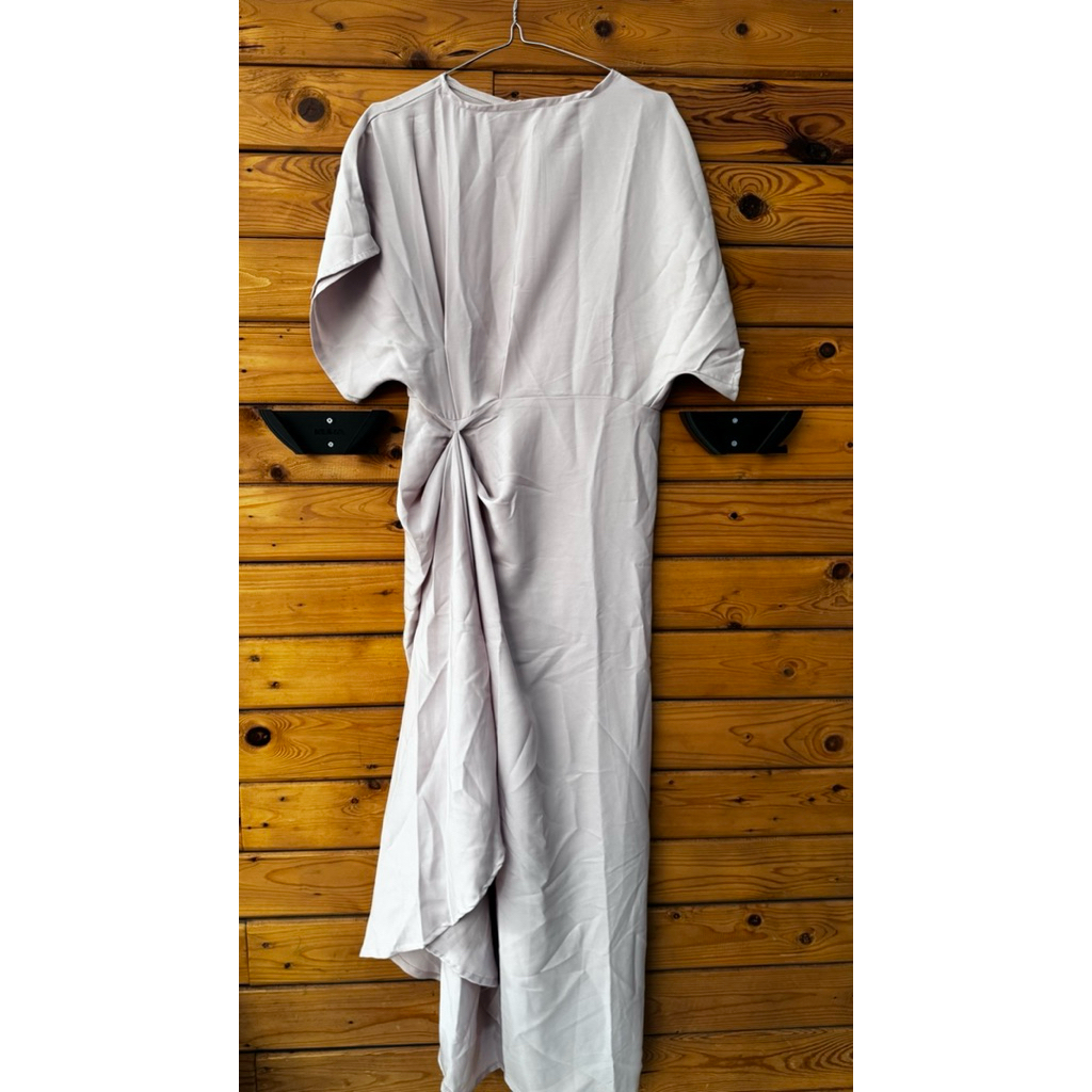 Dress Nude Wanita Elegant Drapery Midi | Dress Korea Simple Clean Look LD 100