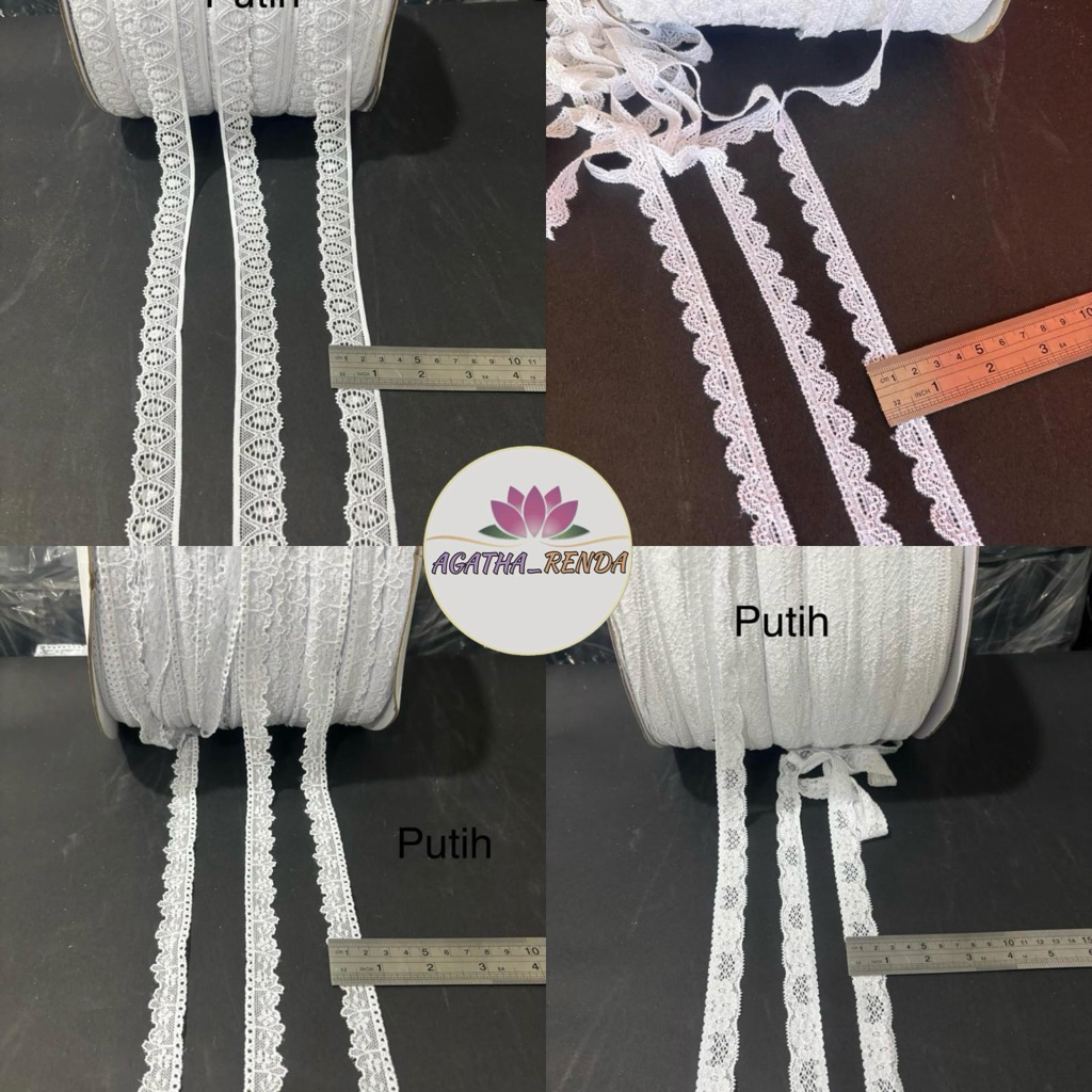 Renda Stretch Warna Putih,Renda Stretch Lebar 1cm-3cm Harga Permeter