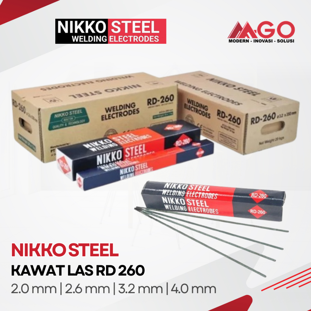 Kawat Las Nikko Steel RD 260 Elektroda 2.0 | 2.6 | 3.2 | 4.0 mm - Las Plat, Besi, Mudah Dibersihkan