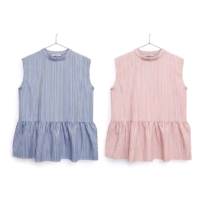 Atasan Baju Top Katun Vest Inner Wanita Casual Korean Style Kekinian Motif Salur Garis Stripe Blouse