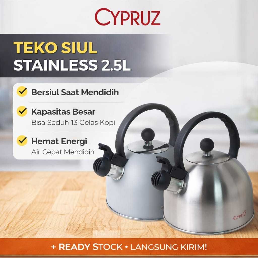 Cypruz Teko Siul Stainless 2.5L Panci Masak Air Bunyi Ceret Ketel Siulan Kompor Induksi Anti Karat