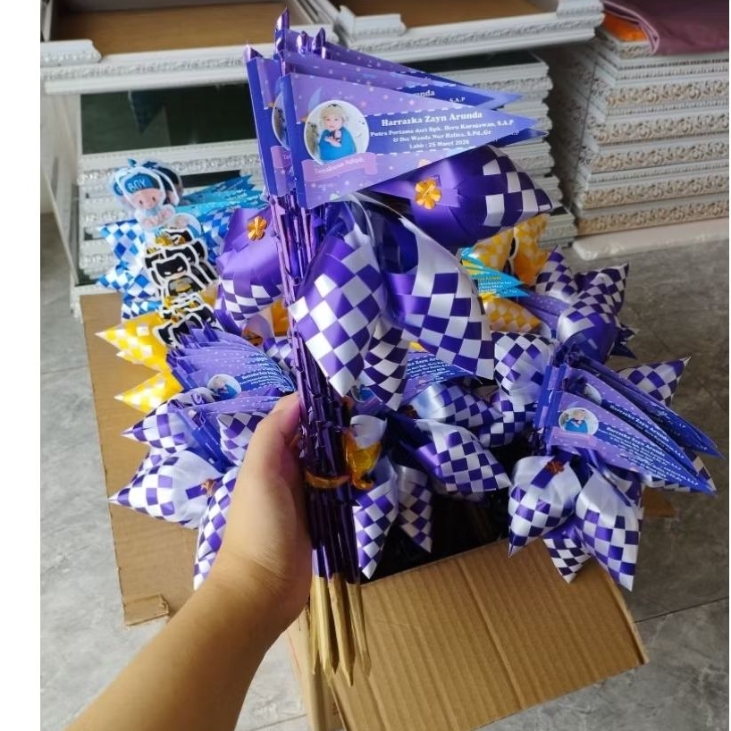 kartu nama aqiqah+bambu + wadah kembang telur tasyakuran aqiqah