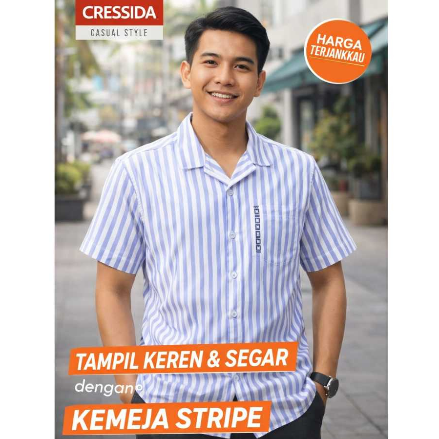 SumberRejekiJeans - CRESSIDA FF265 - Baju Casual Pria Lengan Pendek Kerah Jas Bahan Katun Dingin Mot