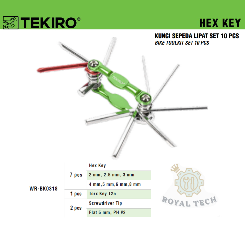 Kunci Sepeda Lipat Tekiro Original Set 10 Pcs Multifungsi Folding Allen Key Tool Kit (WR-BK0318)