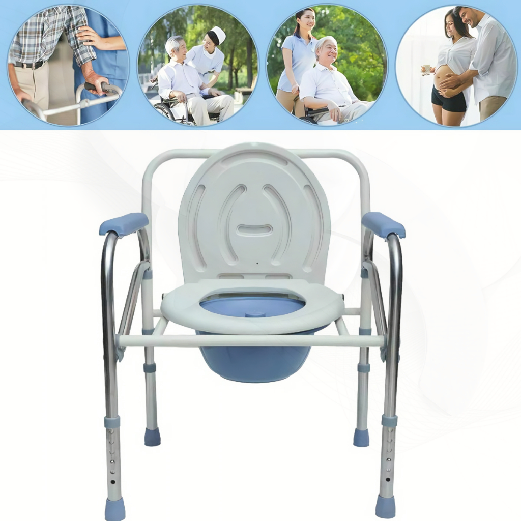 Commode Chair Lipat Stainless steel Kursi Toilet Hamil Lansia Kursi Bergerak Lipat Toilet Bangku Toi