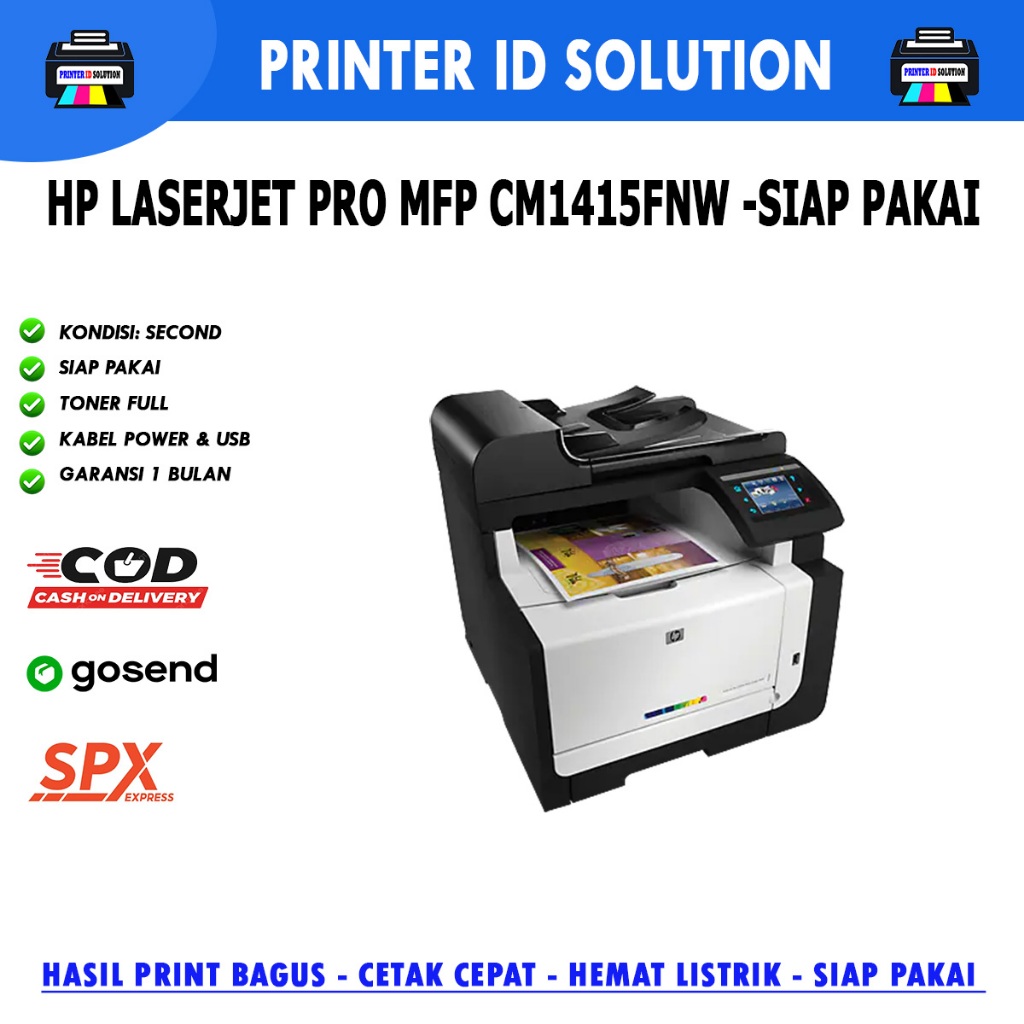 Printer Hp Color Laserjet Cm1415FNW Multifungsi A4 F4