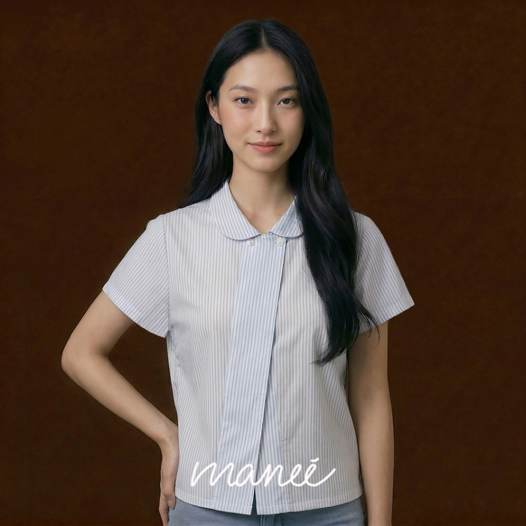 Lara Blouse Stripe Ice Blue l Baju Atasan Wanita Terbaru | Atasan Wanita Kekinian