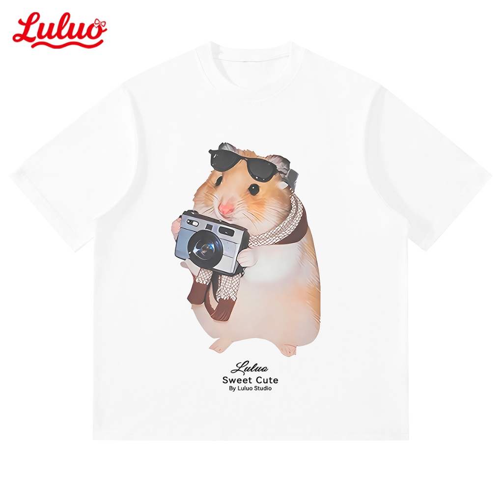 LULUO Kaos Wanita Hamster Retro Aesthetic T-shirt Y2K Vintage Lucu Soft Girl Style Atasan Wanita Ind