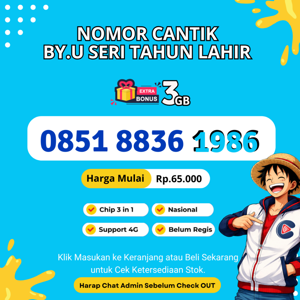 Nomor Cantik By.U Tahun Lahir Murah Rapi - Nomor Cantik by.U Support 4G LTE BONUS KUOTA 3GB