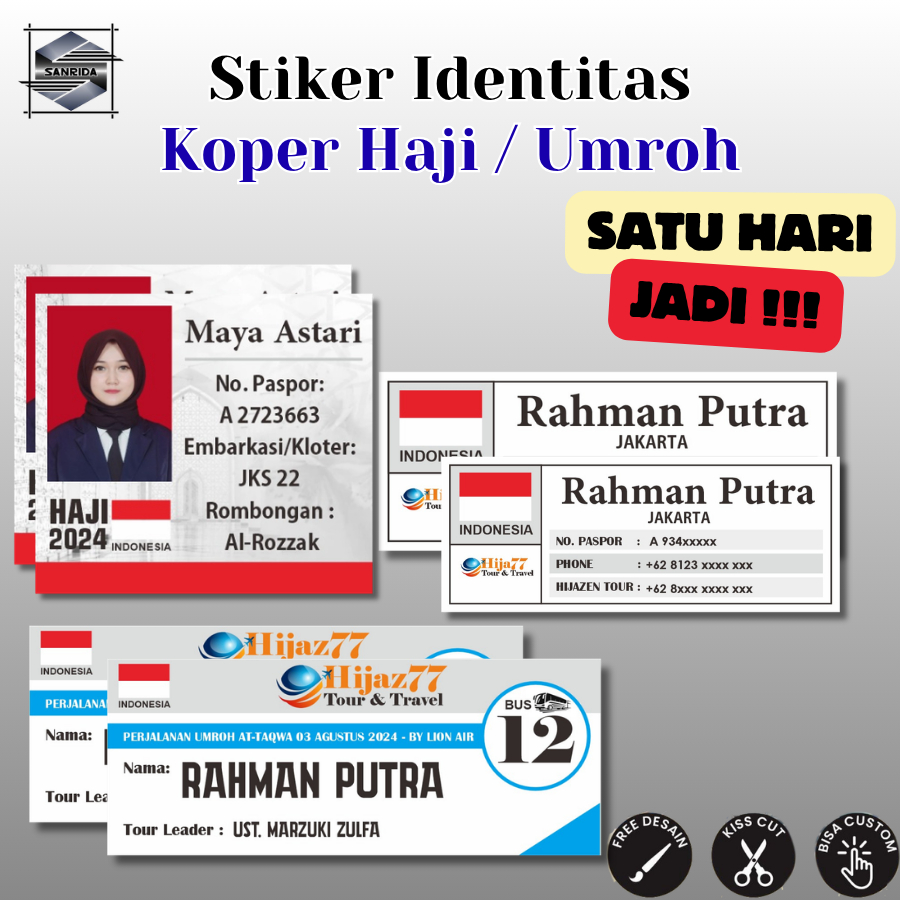 Cetak Print Sticker Identitas Koper Haji Umroh Tidak PO Bisa Pakai Foto Bahan Vinyl Anti Air SNRD