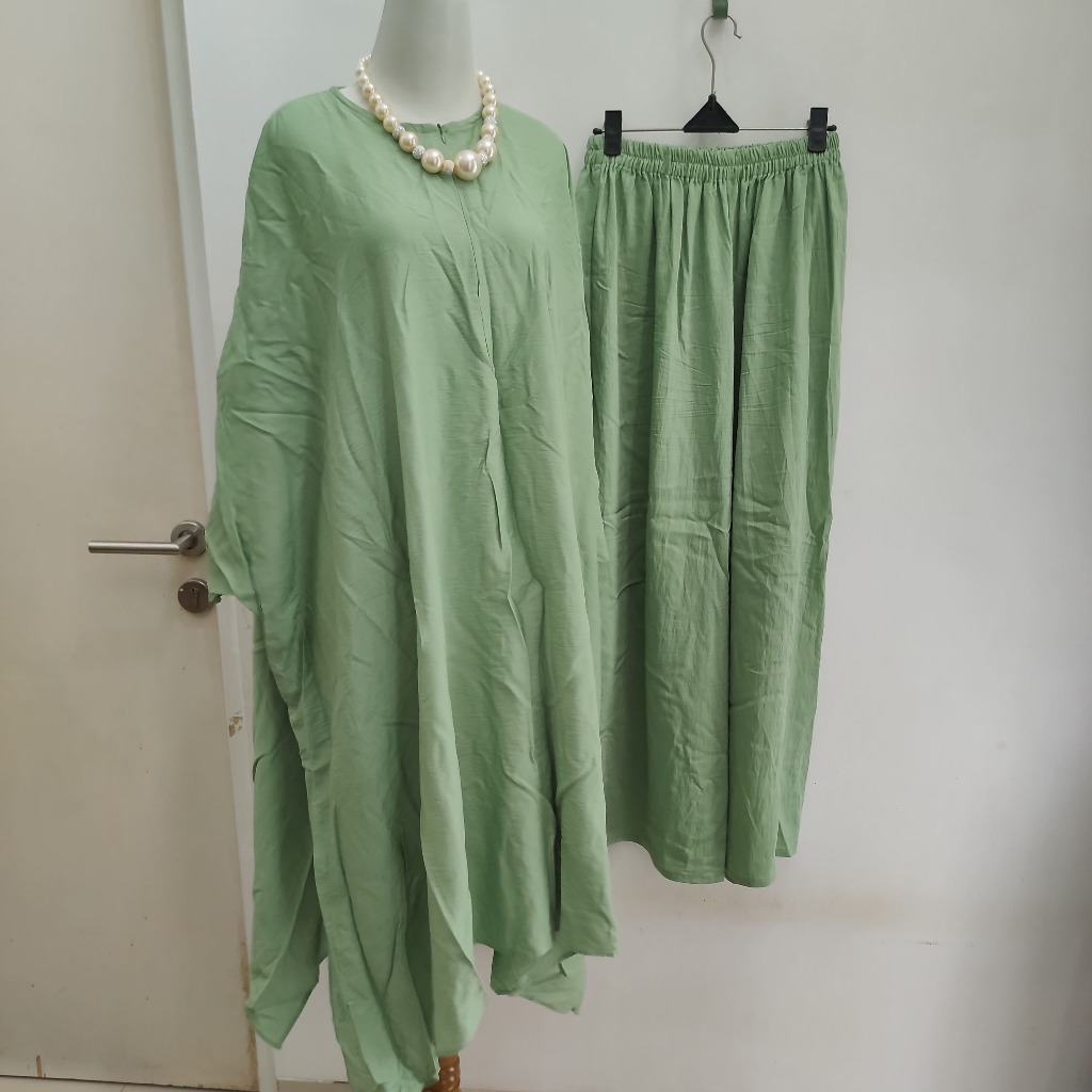 Setelan Kaftan Tunik dan Celana Kulot Sage Green Elegan Premium (AVCBB130)