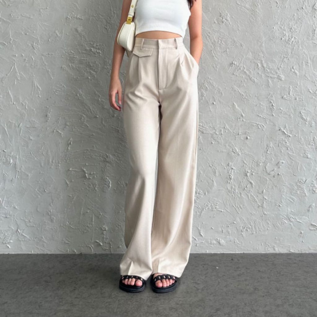 ORO PANTS Highwaist Loose pants Trousers Celana anti kusut bahan Polyester premium