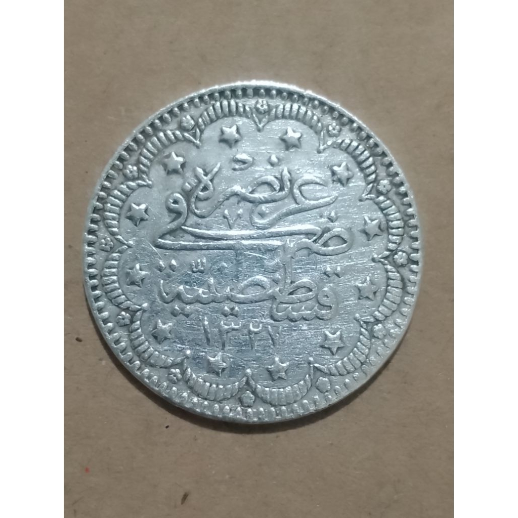Koin perak silver Ottoman Empire 5 kurus 1909 vf