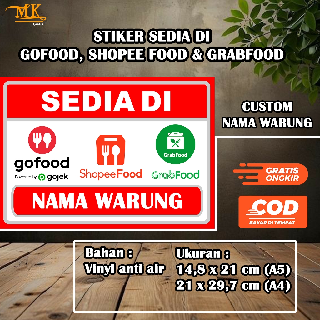 STIKER SEDIA DI GOFOOD, SPFOOD DAN GRABFOOD | BAHAN VINYL ANTI AIR