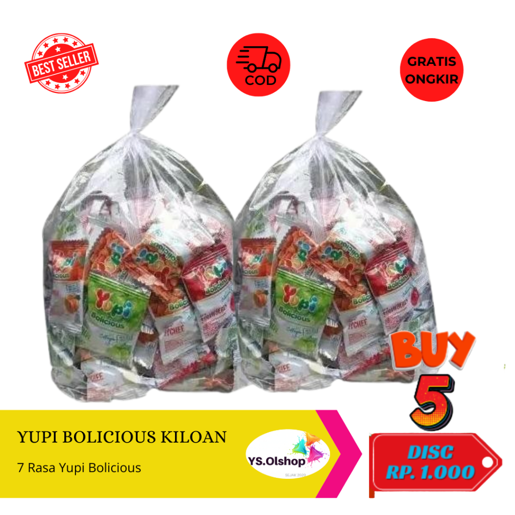 MIX YUPI BOLICIOUS KILOAN RESELLER Strawberry / Blackberry / white Grape / Jeruk / Lychee PERMEN