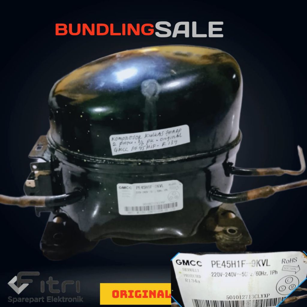 KOMPRESOR COMPRESSOR KULKAS SHARP 2PINTU 1/6 PK ORIGINAL GMCC PE 46HIF-R134