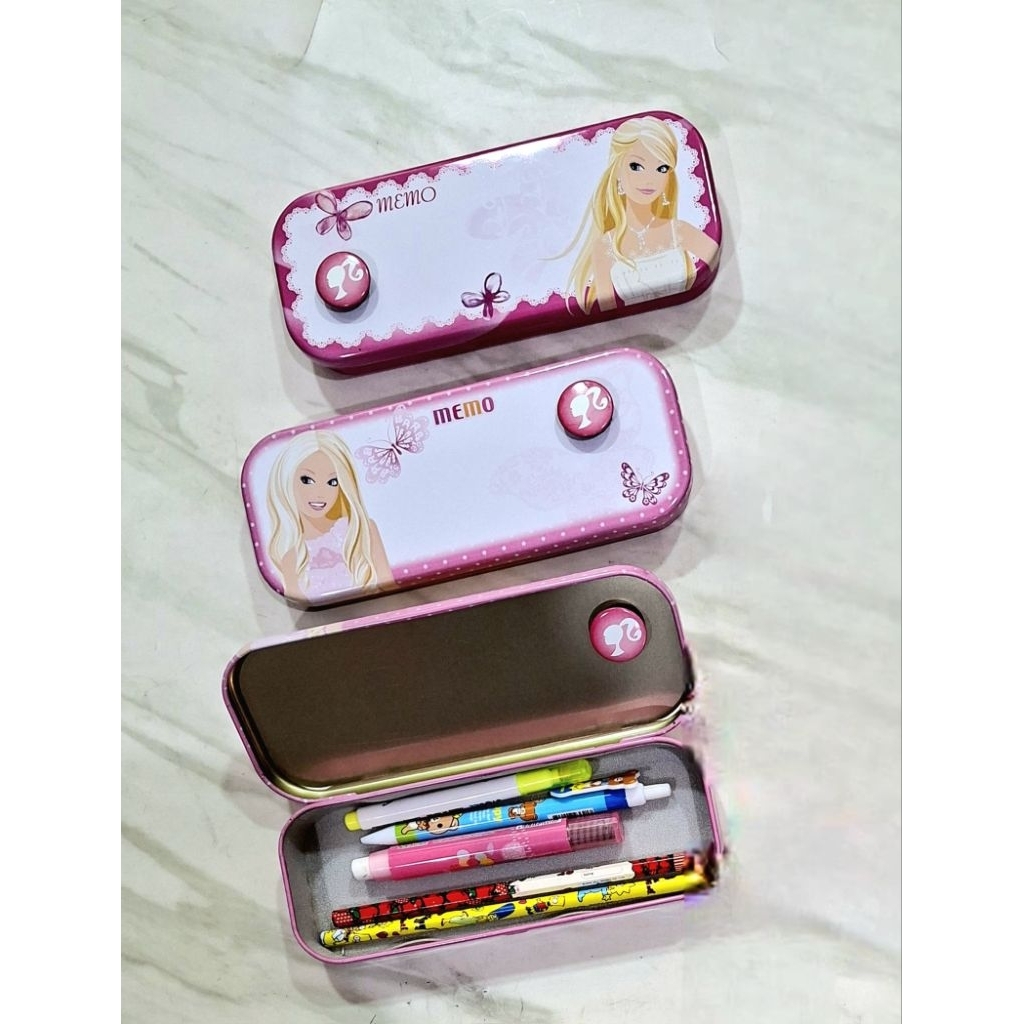 Tin Pencil Case 2 layer Tweety and Pencil case 1 layer Barbie  - Korean made