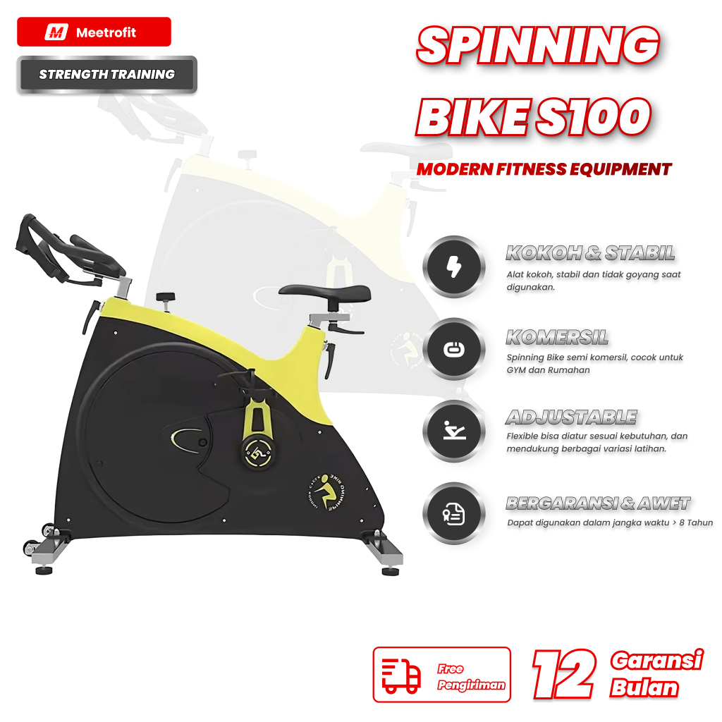 MEETROFIT Spinning Bike Sepeda Statis Gym Cardio – Alat Fitness Home Gym & Gym Komersil