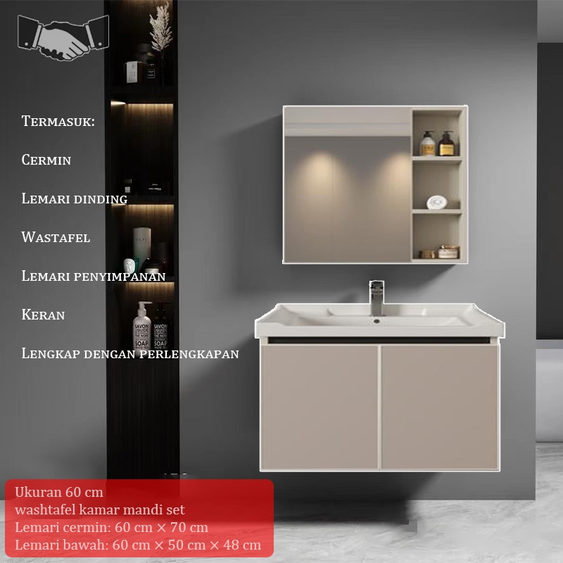 westafel kamar mandi set 43cm/50cm/60cm wastafel cuci tangan estetik lemari kamar mandi kabinet wast