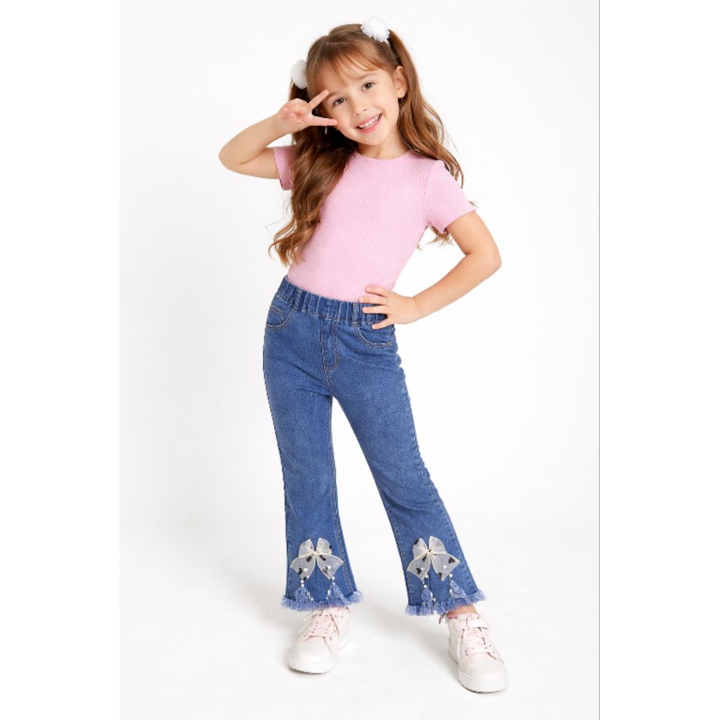 Celana jeans rawis anak cewek /jeans cutbray rawis mutiara anak size 2-10 tahun