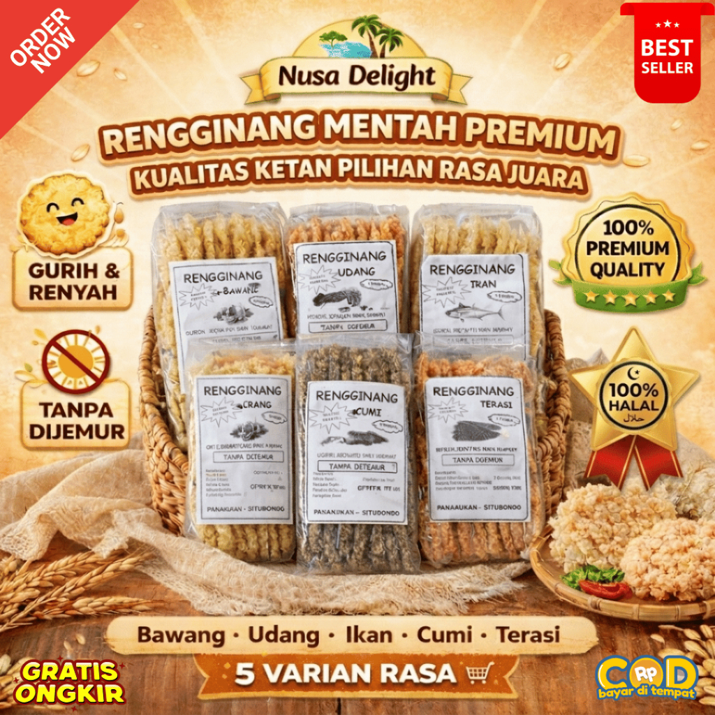 Rengginang Mentah Premiun NusaDelight - 5 Varian Rasa Terasi, Bawang, Cumi, Ikan, Udang Tanpa Dijemu