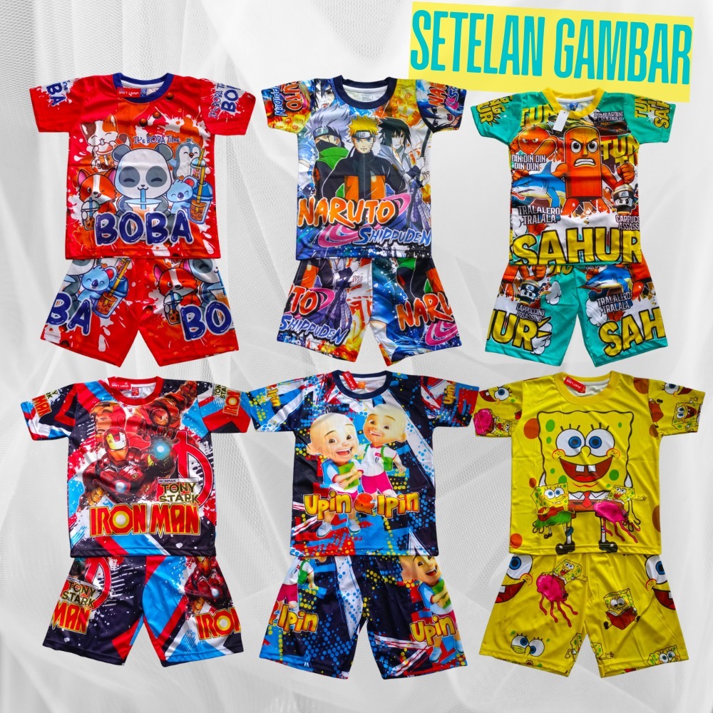 stelan baju youtube/BAJU BOBA /SETELAN SONIC BAJU ONIC full printing size 4-20
