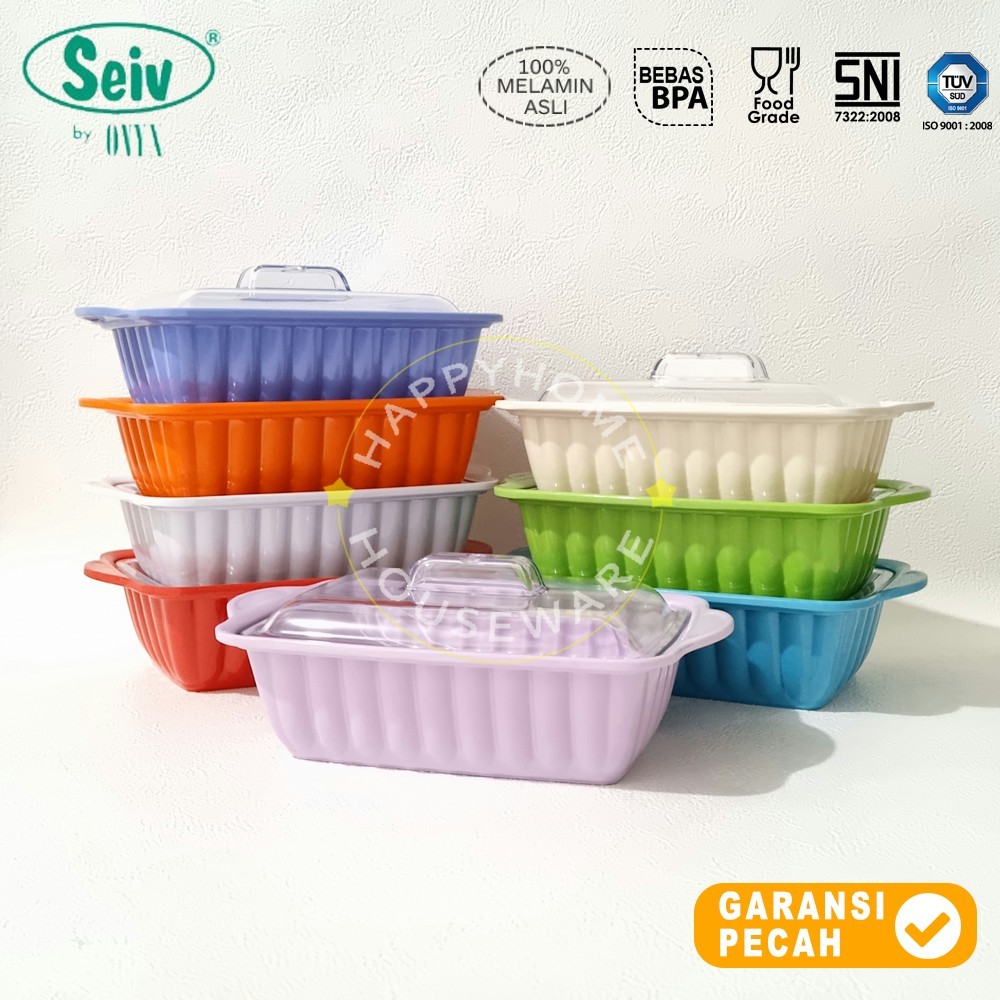 Tempat Saji Persegi Melamin 650ml dengan Tutup Akrilik untuk Prasmanan