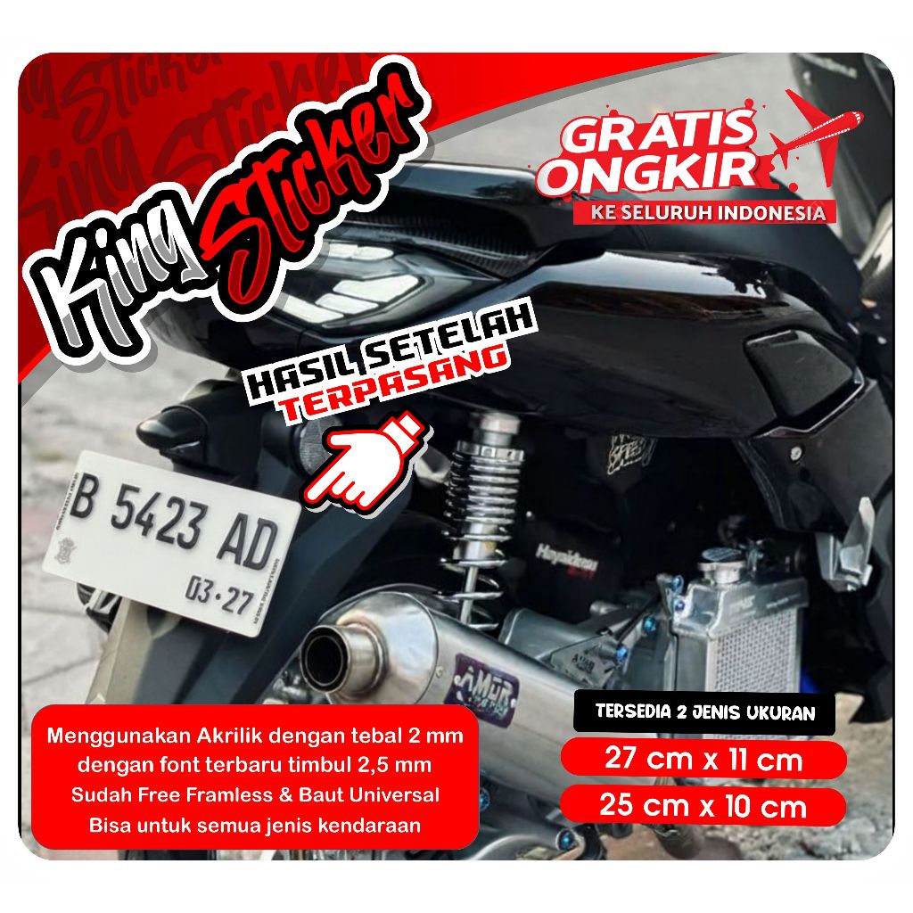 (1pcs) Plat Nomor Timbul Akrilik Motor Baut Tanam / Plat Nomor Motor Variasi Murah Original