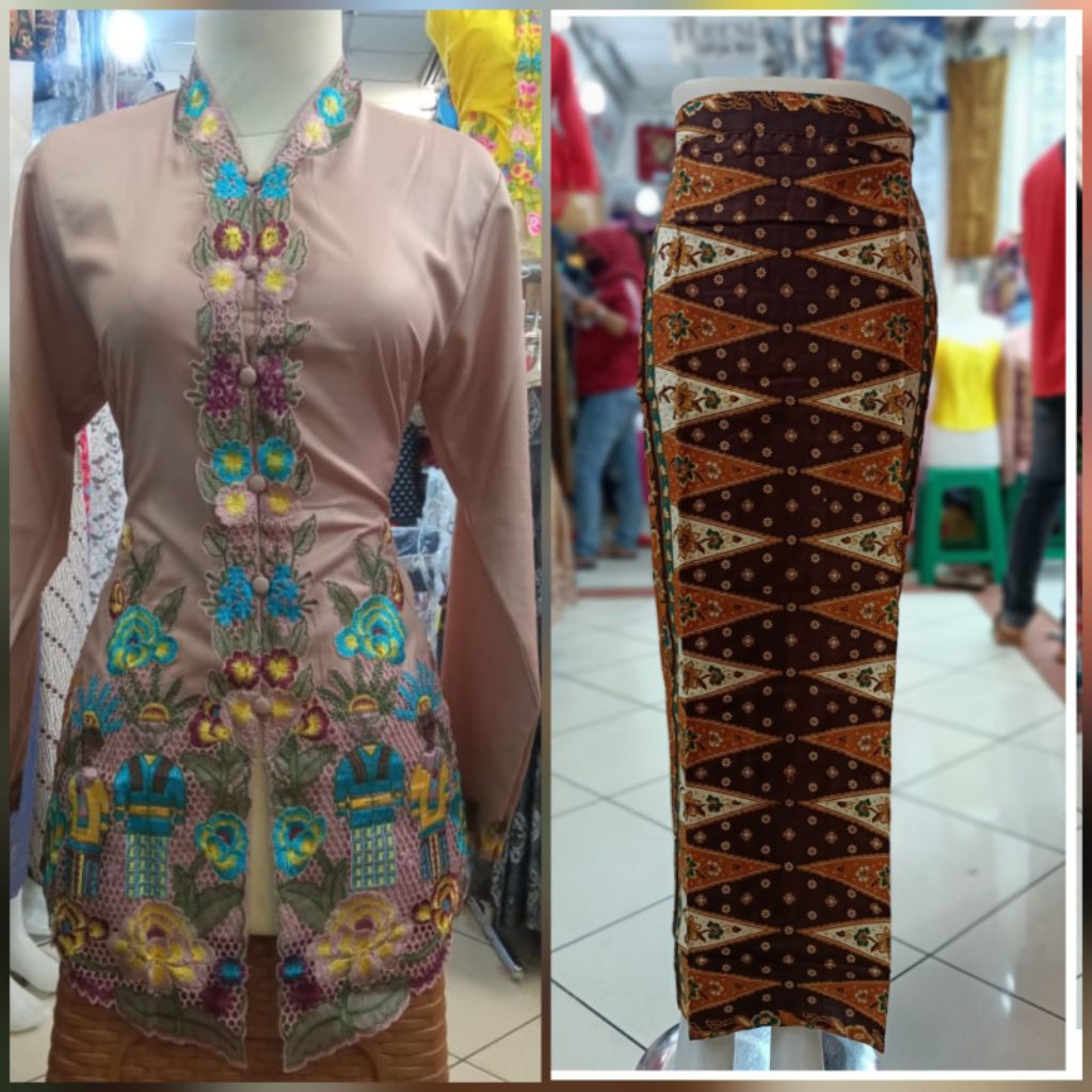 Setelan Kebaya Encim motif ondel -ondel bordir lengan panjang/kebaya seragam ondel ondel jakarta /se