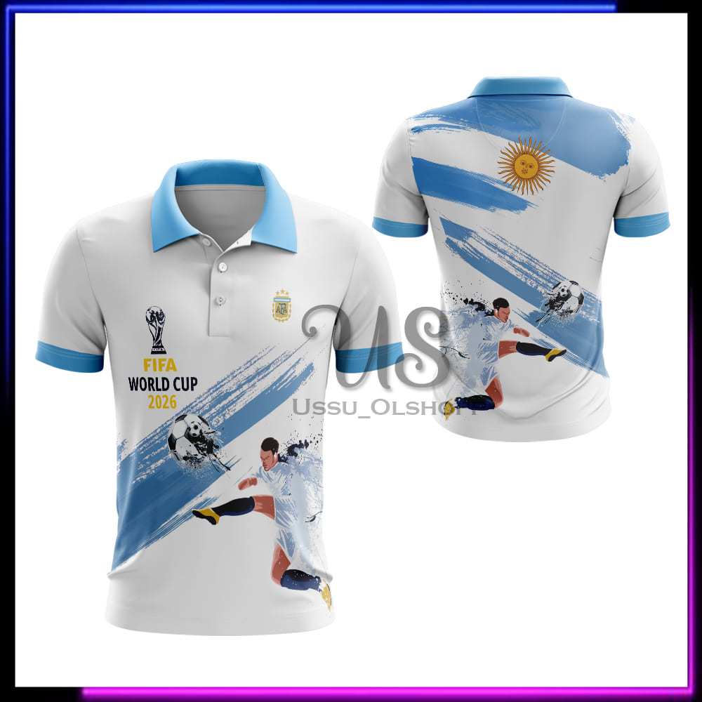 Kaos Polo Argentina / Baju Jersey Suporter Argentina / Jersey Timnas Argentina Piala Dunia 2026
