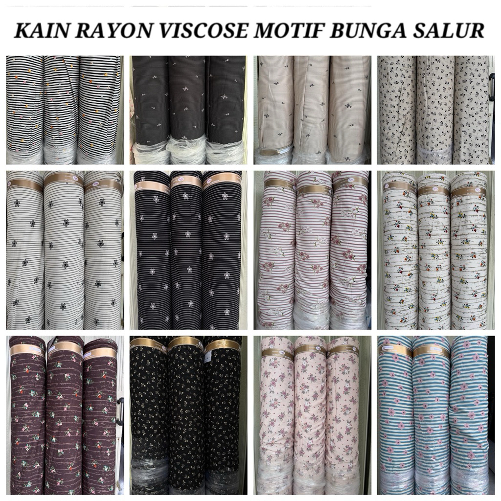 bahan kain katun rayon viscose motif bunga salur /rayon motif bunga kecil kecil