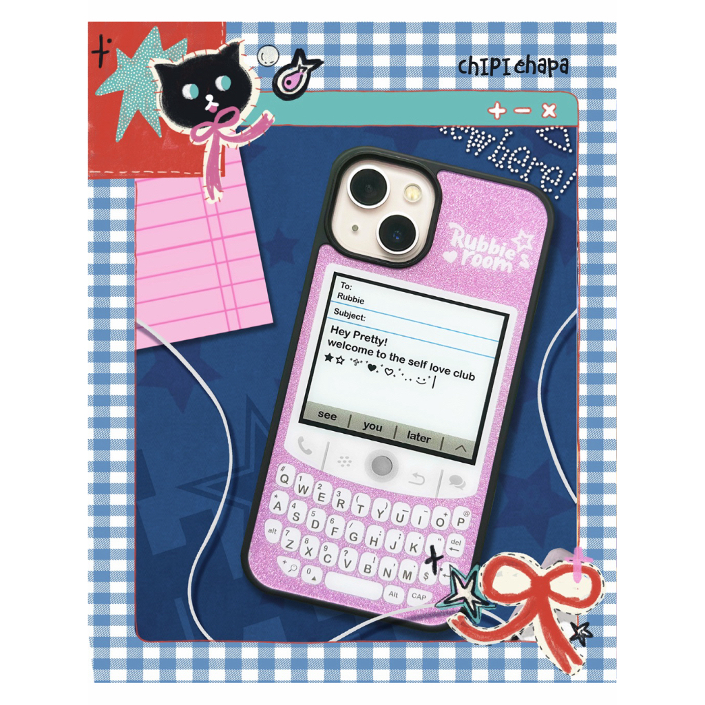 CHIPI CHAPA Rubbies Room Fake Phone Pink Glitter iPhone Case – Y2K QWERTY Keyboard Aesthetic Cover