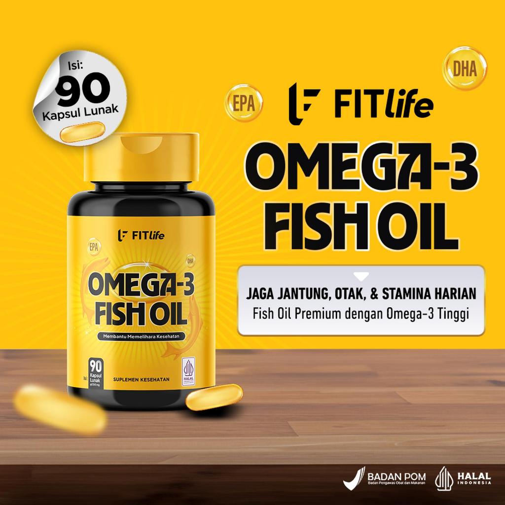 Fitlife Omega-3 Fish Oil 90 Kapsul Lunak Suplemen Kesehatan Halal, EPA & DHA