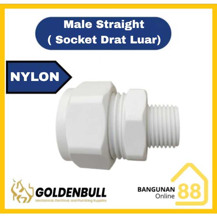 Male Straight Socket Drat Luar HDPE Nylon Sambungan Fitting Pipa HDPE