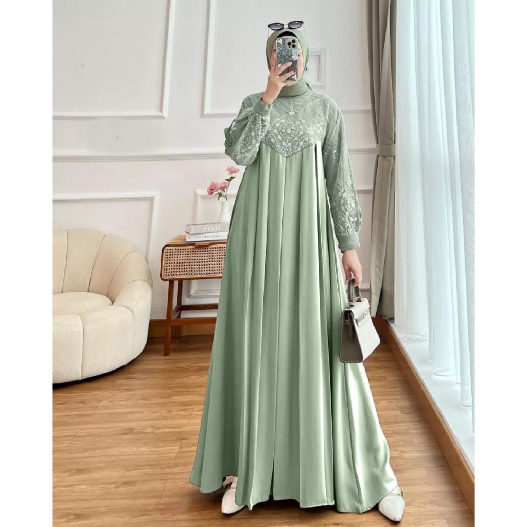 Agnia Maxi Dress Brukat Pesta Kondangan Simple dan Mewah Size Jumbo Gamis Model Terbaru 2026 Elegan