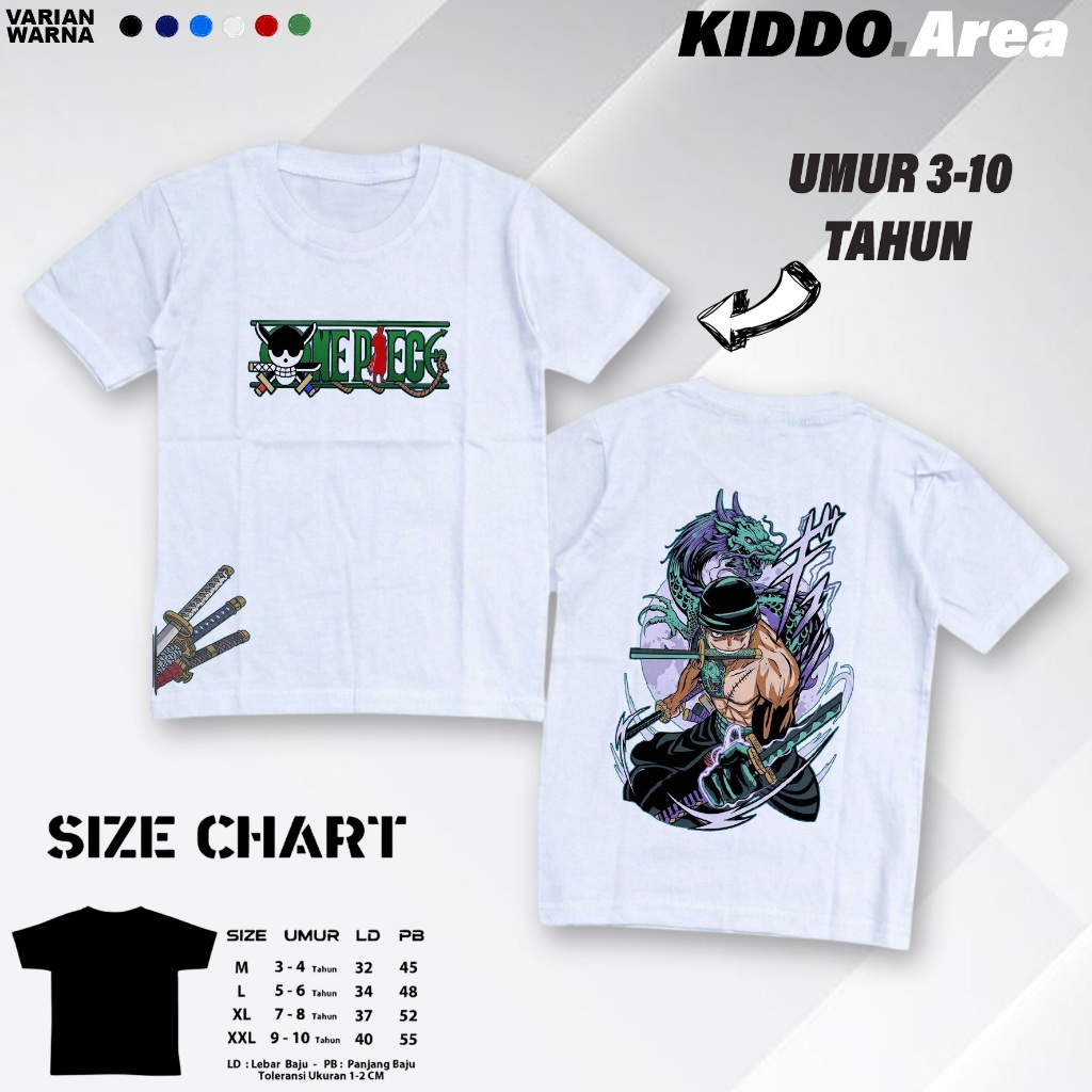 Baju  Anak Laki Laki Atasan Distro Motif (ZORO NAGA) "Anak Cowok Keren Usia 1 - 12 Tahun