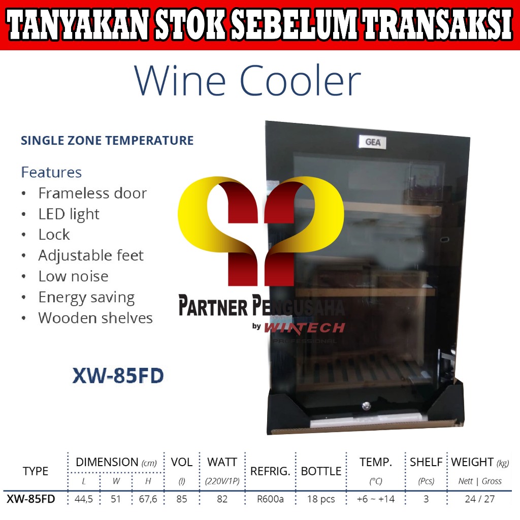 GEA XW-85FD Wine Cooler / Showcase / Display Cooler Penyimpanan Wine