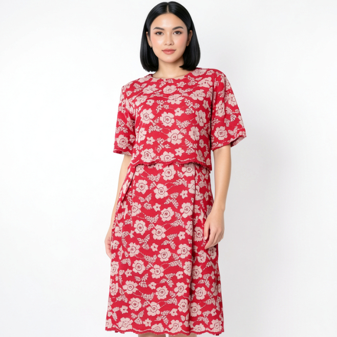 Eprise Dress Lengan Pendek - VP05A RED | Dress Terusan Wanita Casual