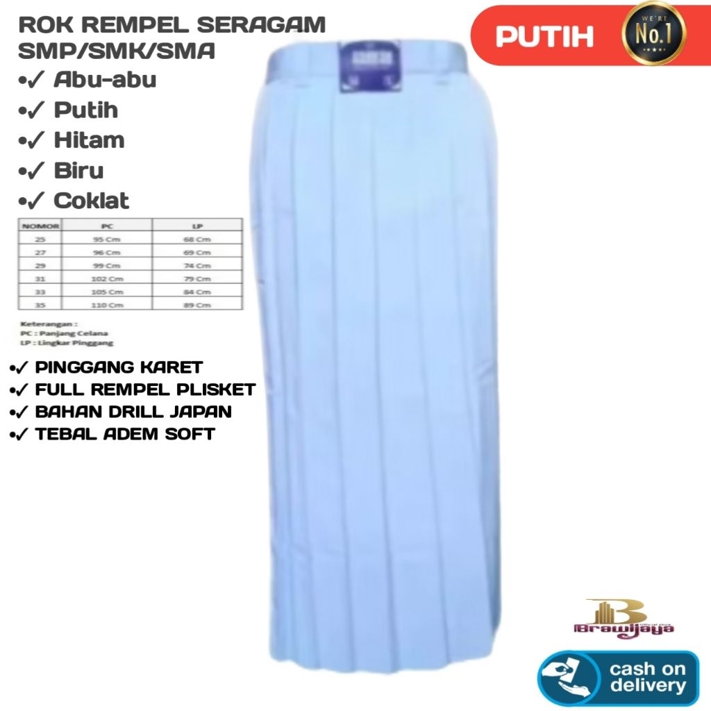 ROK REMPEL PANJANG PUTIH SERAGAM SEKOLAH SMP SMA SMK PREMIUM