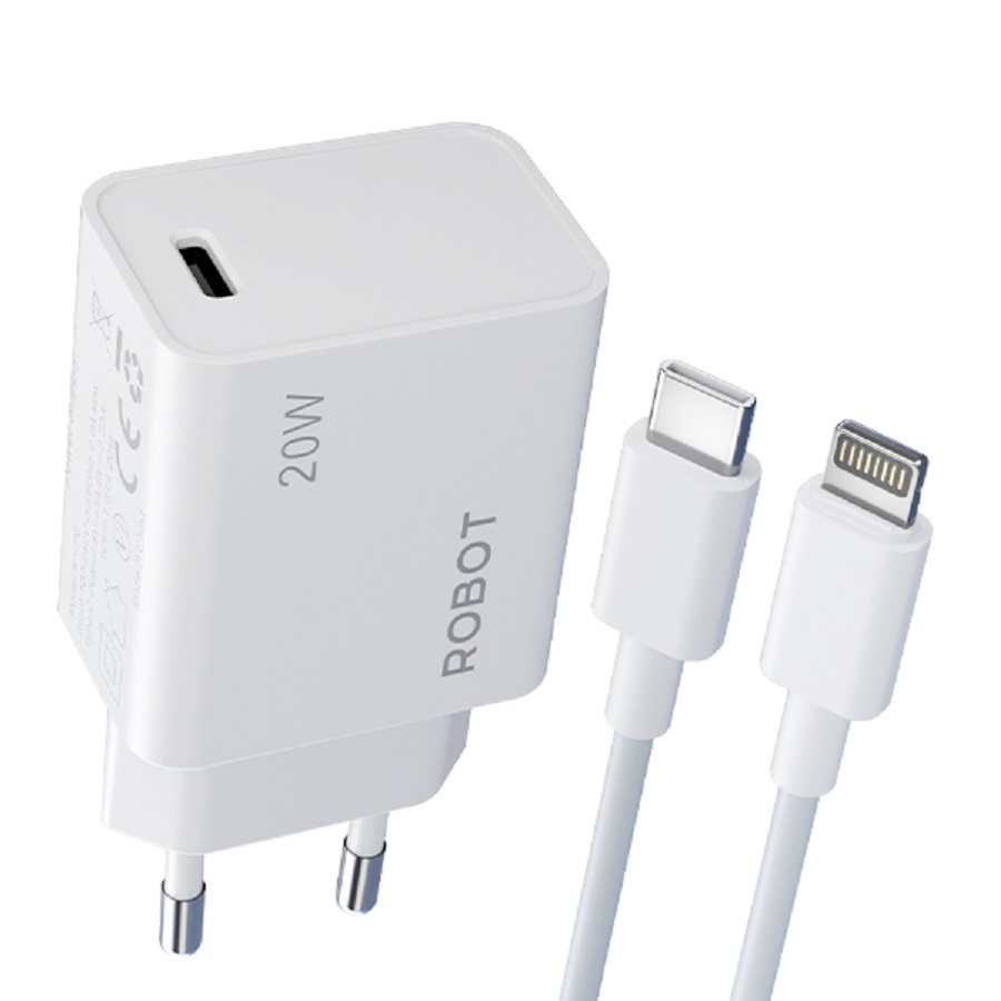 ROBOT RT-P6 Charger 20W Fast Charging Set Kabel Data Type C to Lightning Original Kepala Casan Pengi