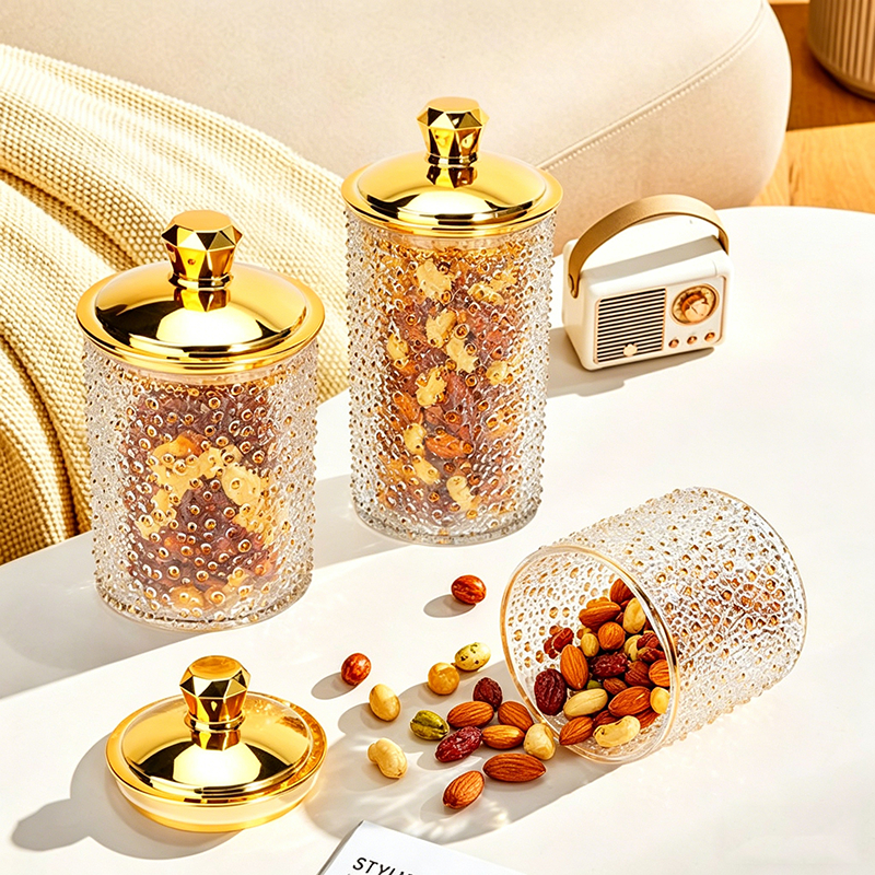 Toples Kaca Kedap Udara Motif Emas Mewah | Toples Serbaguna Untuk Kue Kering Snack Permen & Teh Topl